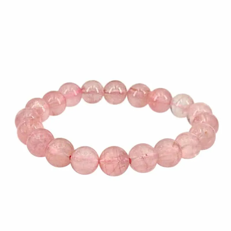 10K Gold Mozambique rose quartz Initial S Bead Bracelet