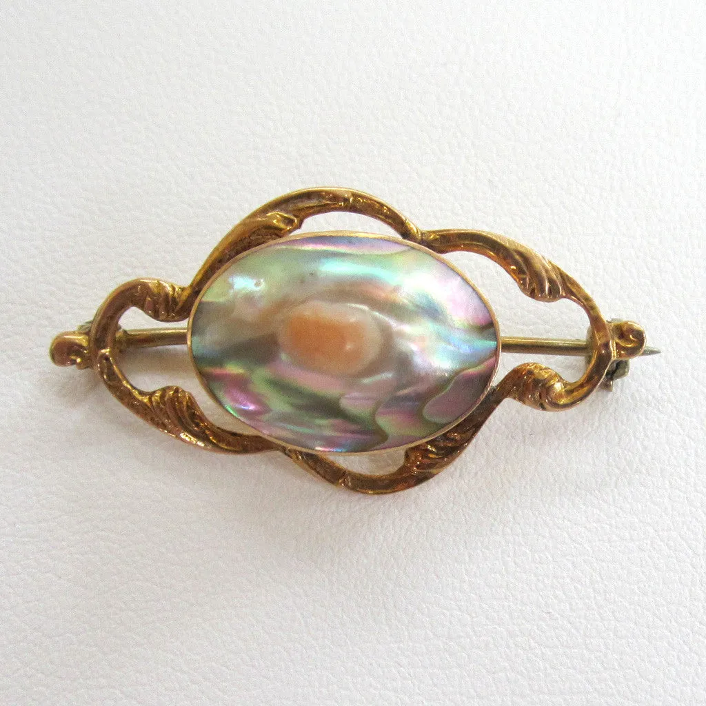 10K Yellow Gold Art Nouveau Blister Pearl Brooch/Pin