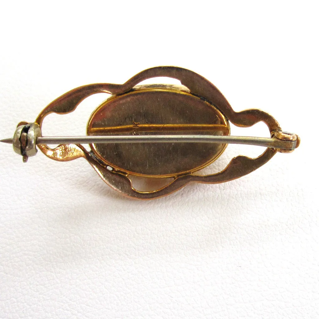 10K Yellow Gold Art Nouveau Blister Pearl Brooch/Pin