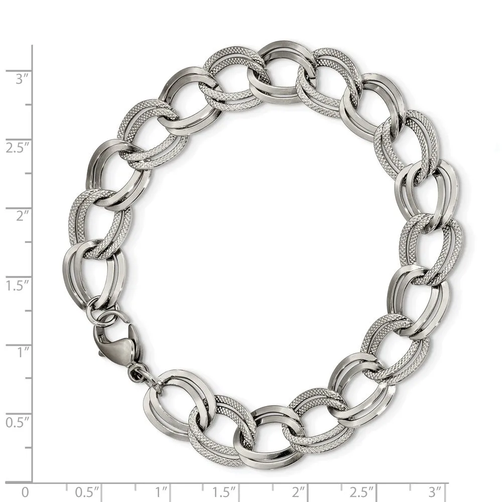 11mm Stainless Steel Fancy Double Curb Chain Bracelet, 8 Inch