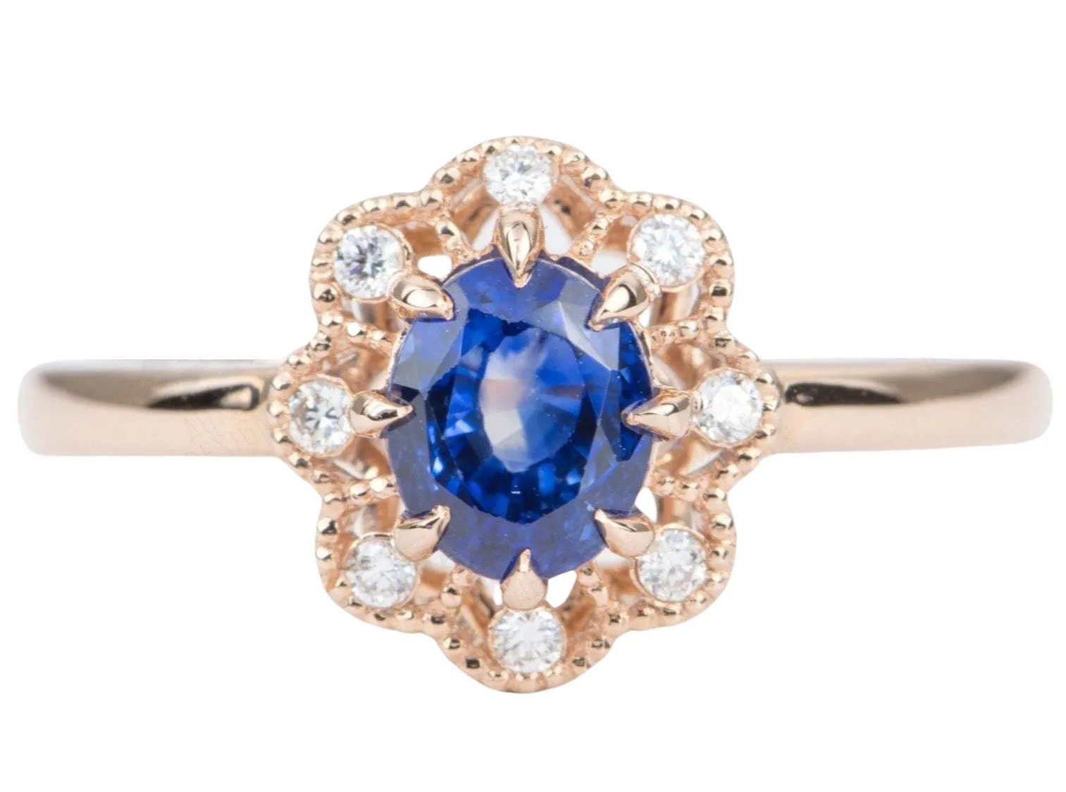 1.25ct Cornflower Blue Sapphire with Diamond Halo Engagement Ring 14K Rose Gold AD1877-4