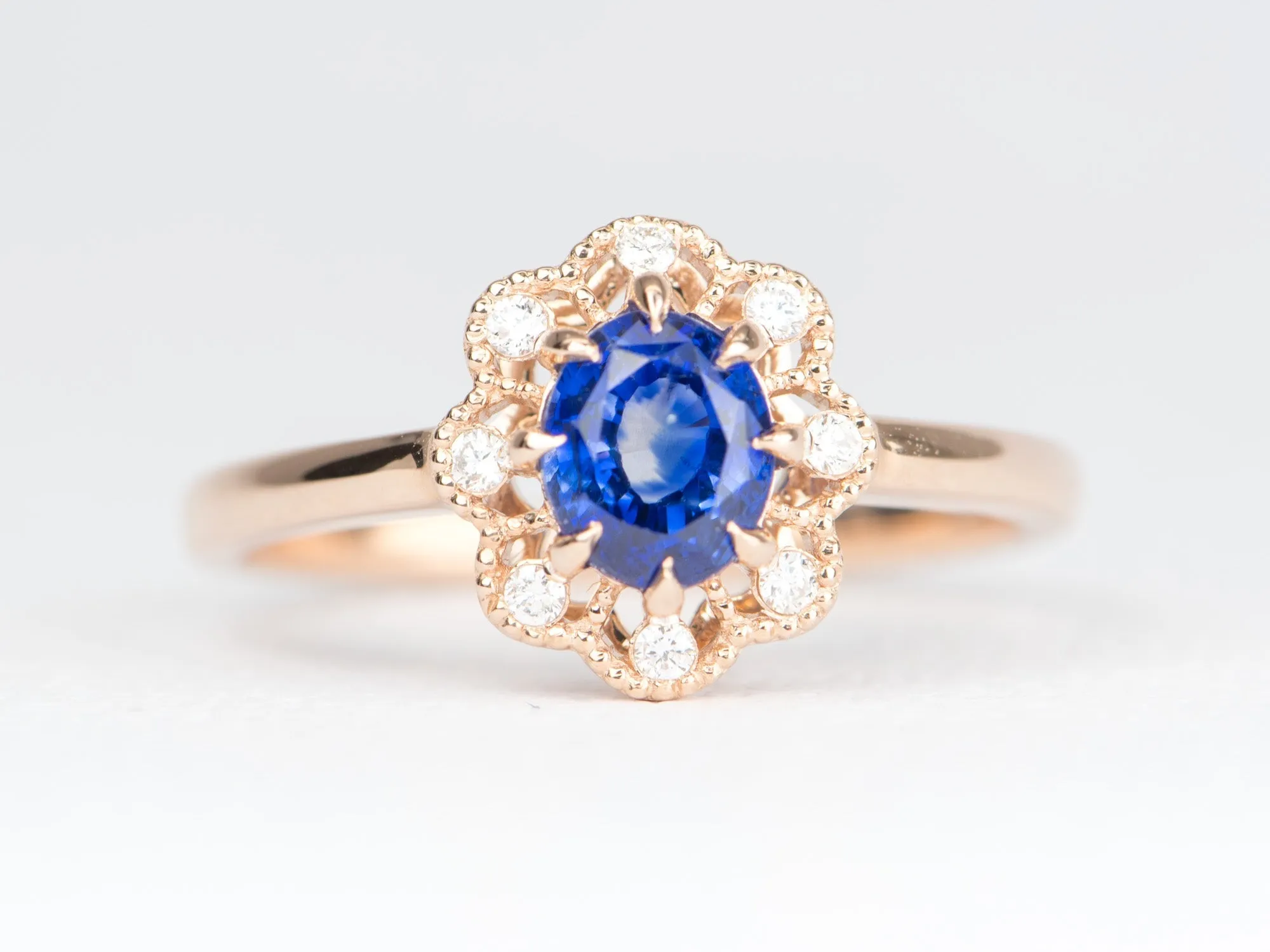 1.25ct Cornflower Blue Sapphire with Diamond Halo Engagement Ring 14K Rose Gold AD1877-4