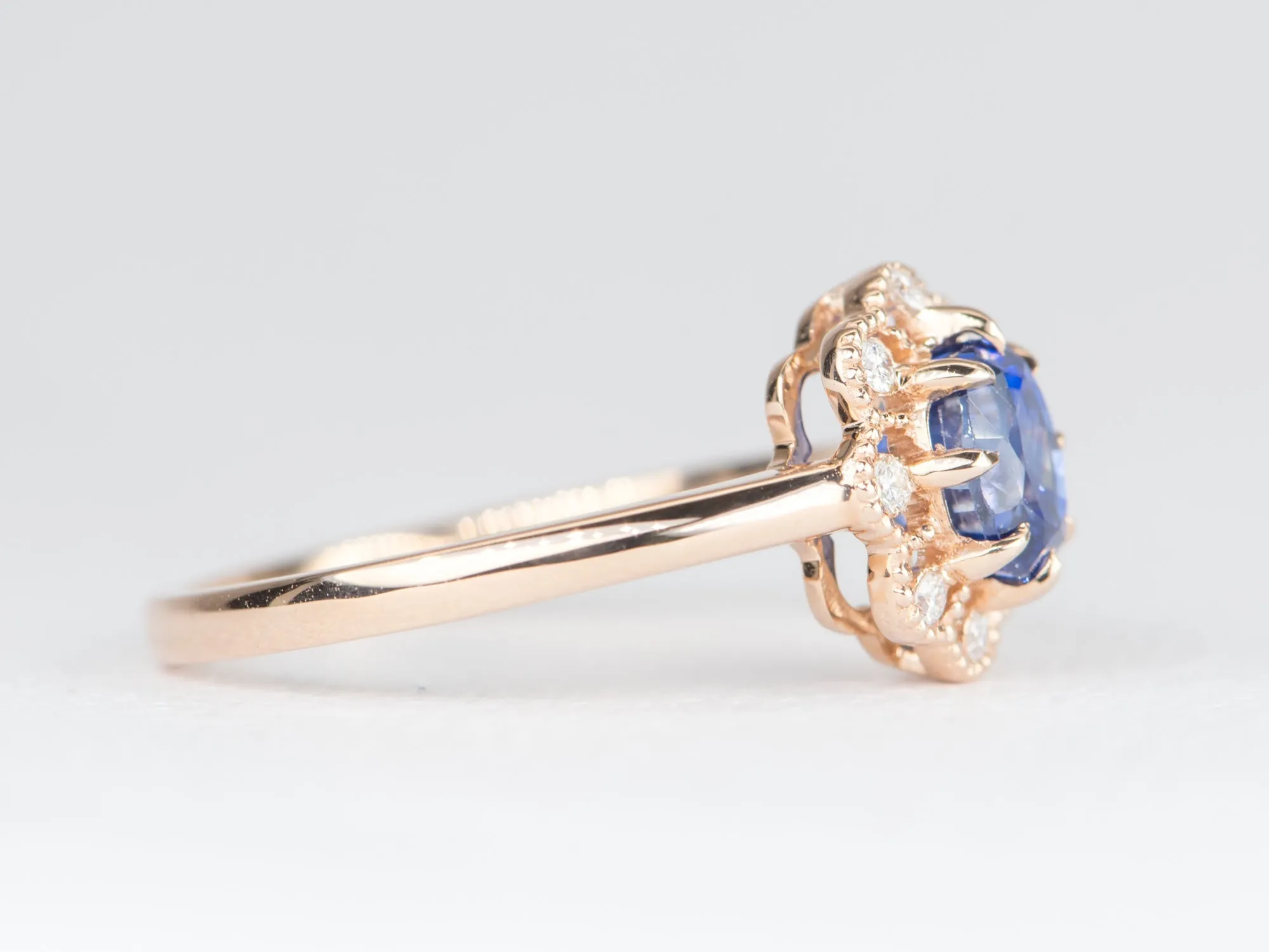 1.25ct Cornflower Blue Sapphire with Diamond Halo Engagement Ring 14K Rose Gold AD1877-4