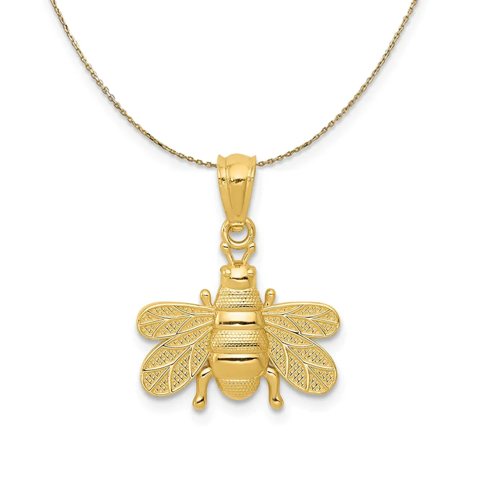 14k Yellow Gold 15mm Textured Bee Necklace