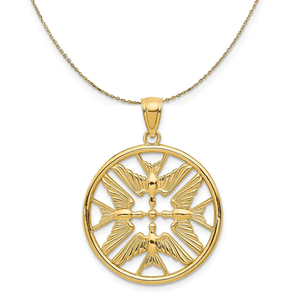 14k Yellow Gold Doves Circle Necklace