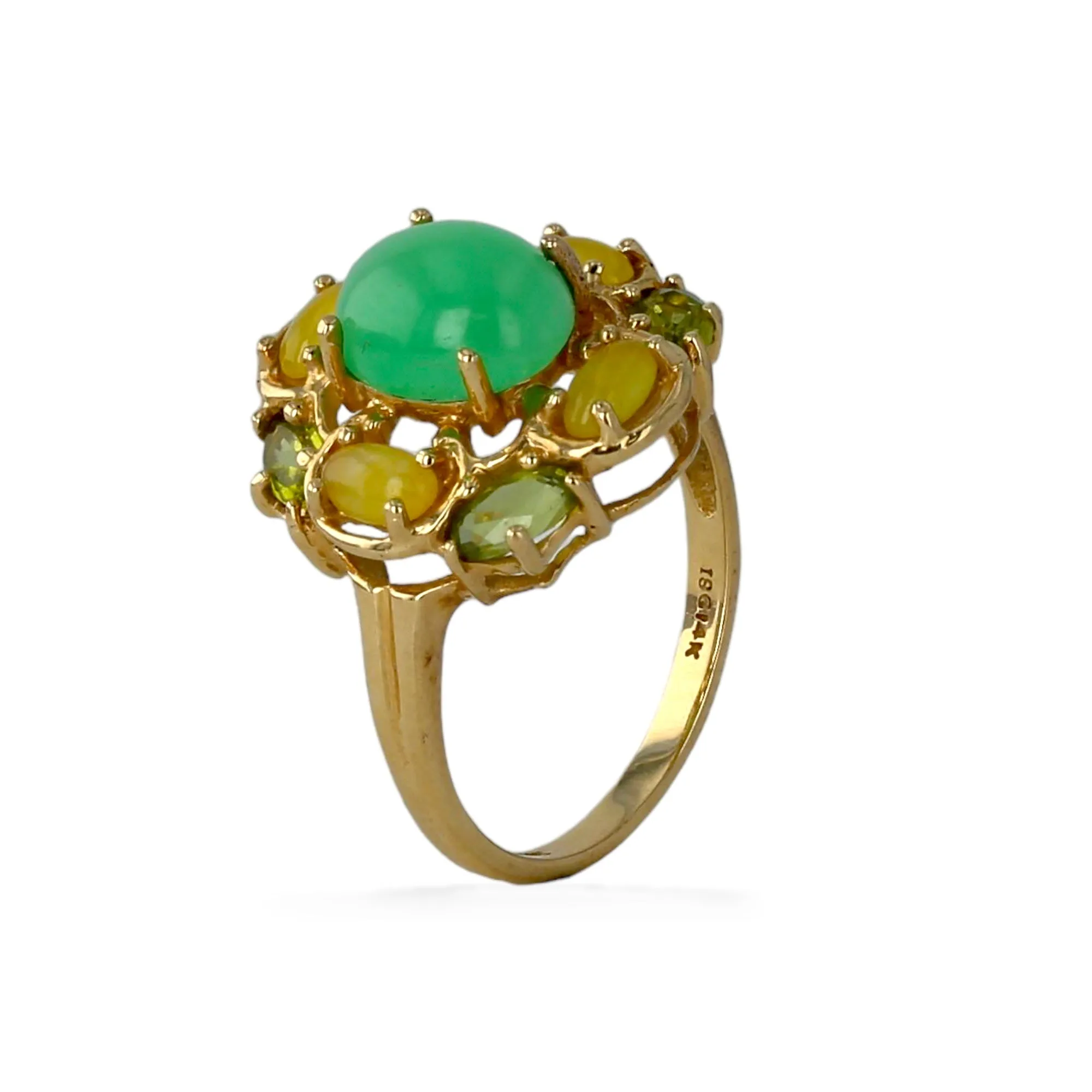 14K Yellow gold rosette Jade ring -M8654