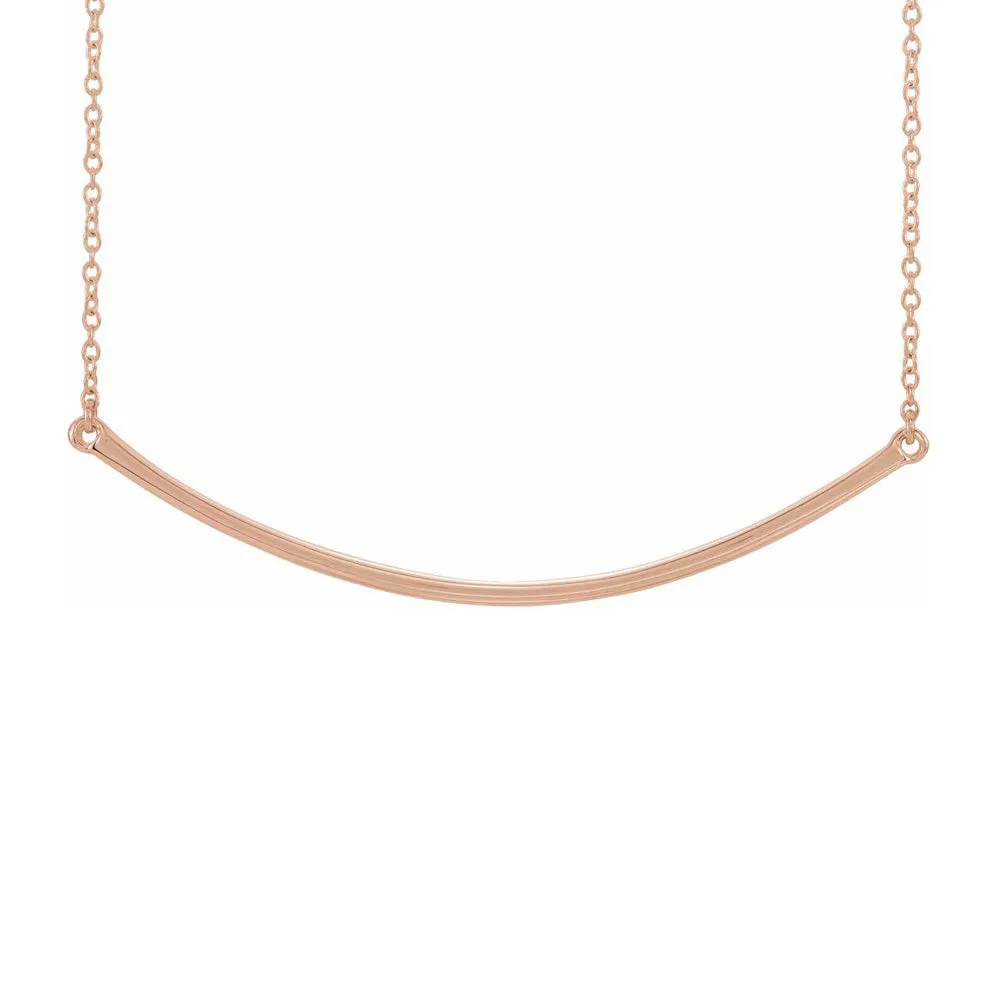 14K Yellow, White or Rose Gold 48mm Curved Bar Necklace, 20 Inch