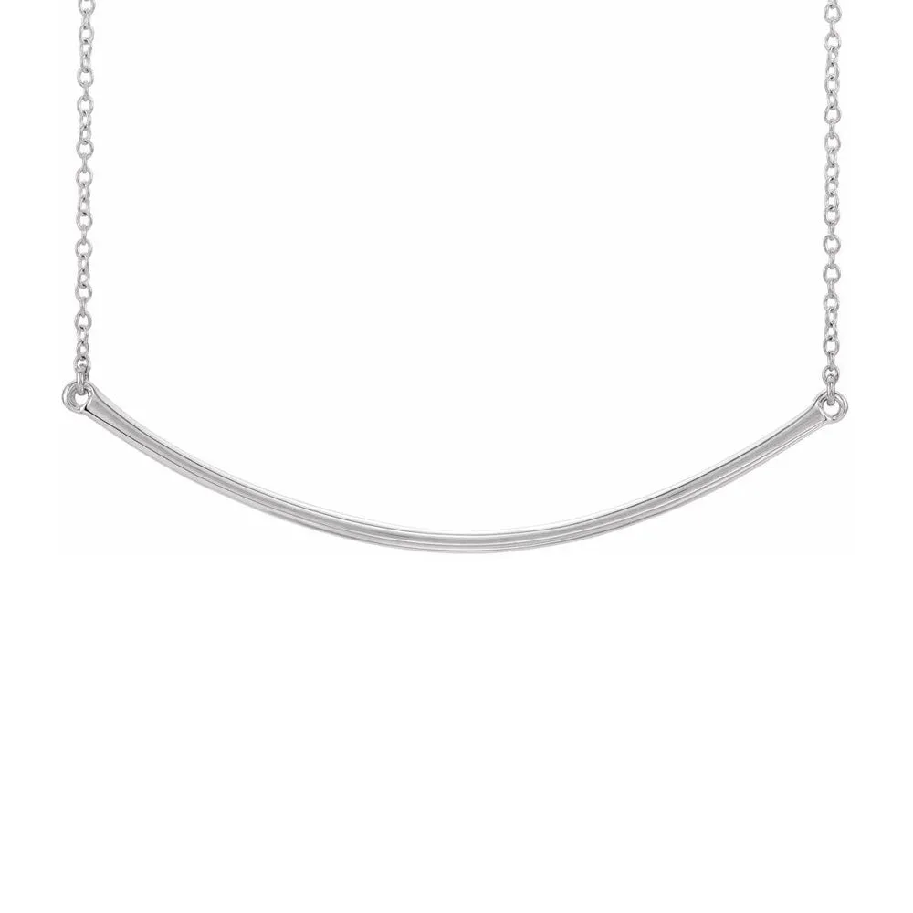 14K Yellow, White or Rose Gold 48mm Curved Bar Necklace, 20 Inch