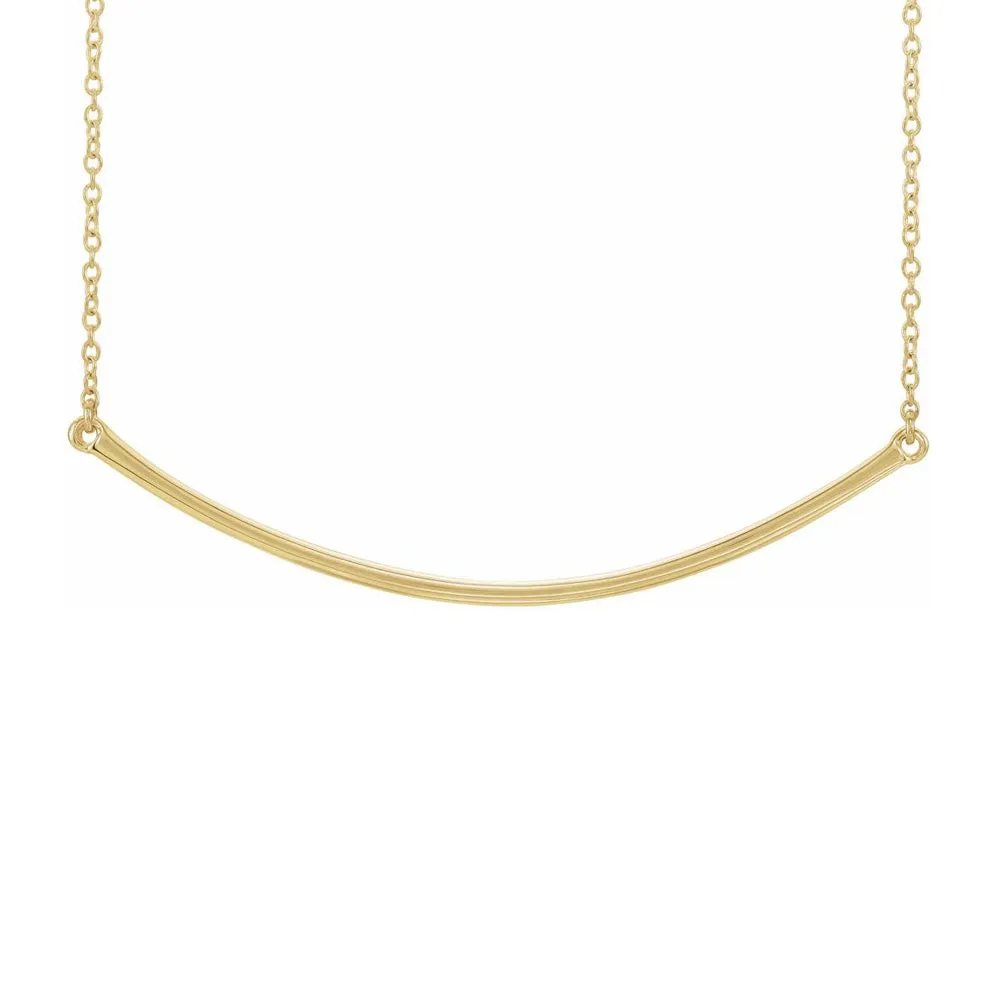 14K Yellow, White or Rose Gold 48mm Curved Bar Necklace, 20 Inch