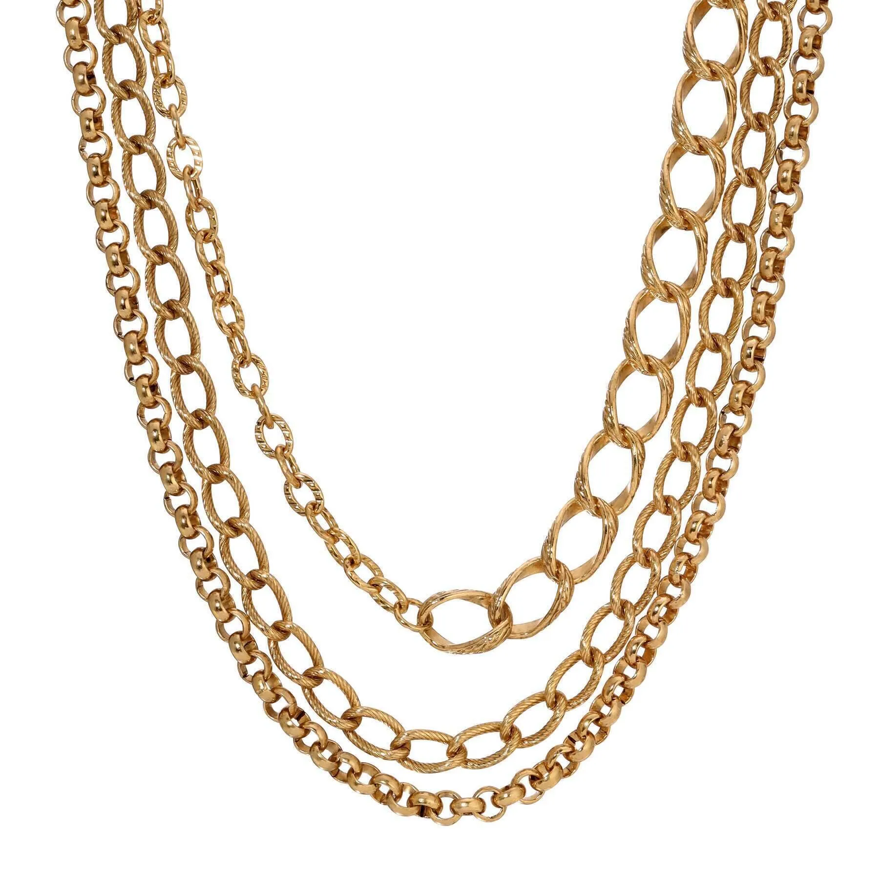 1928 Jewelry Gold Polished & Textured Multi Layered Chain Necklace 32