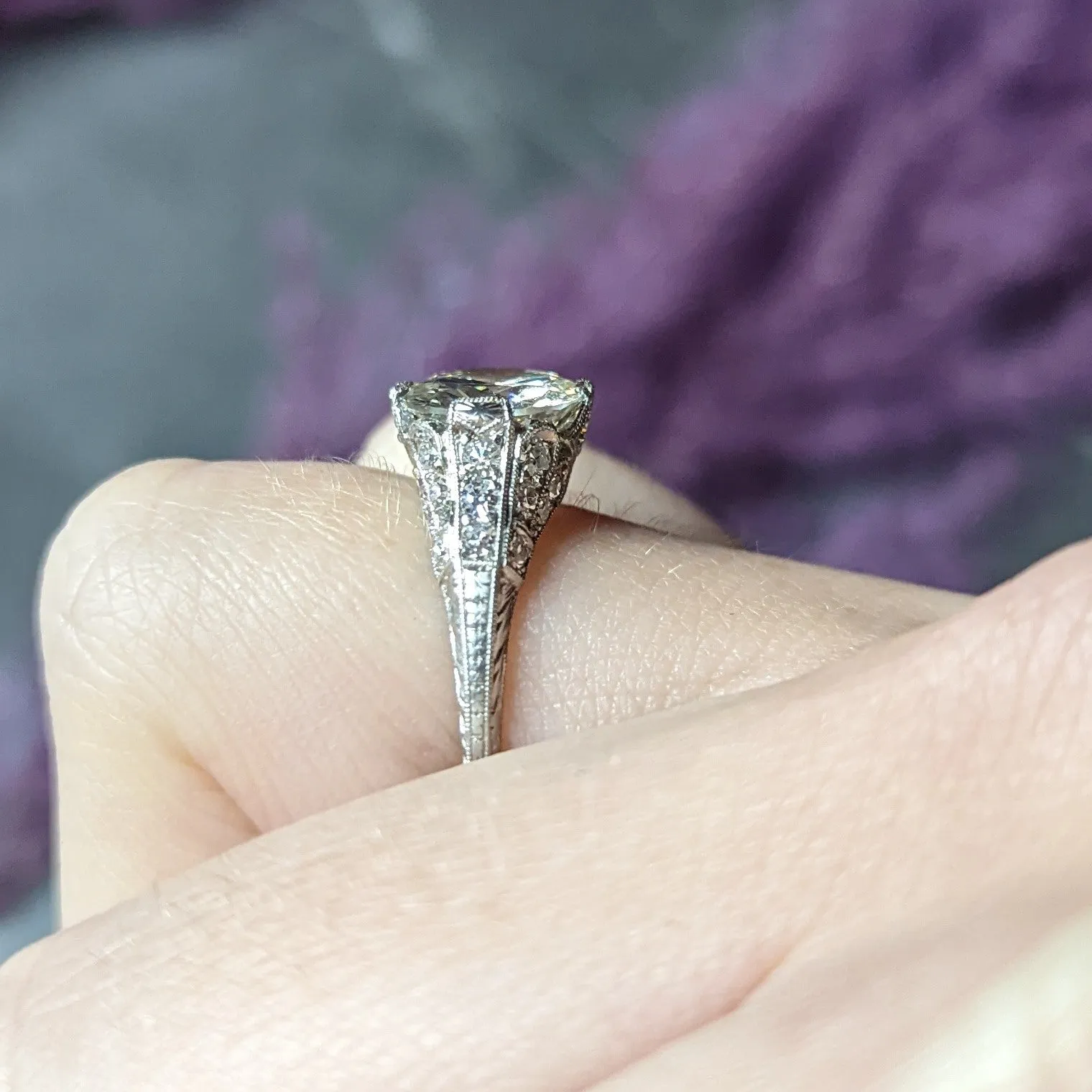 1930's Art Deco 2.58 CTW Old European Diamond Platinum Floral Engagement Ring