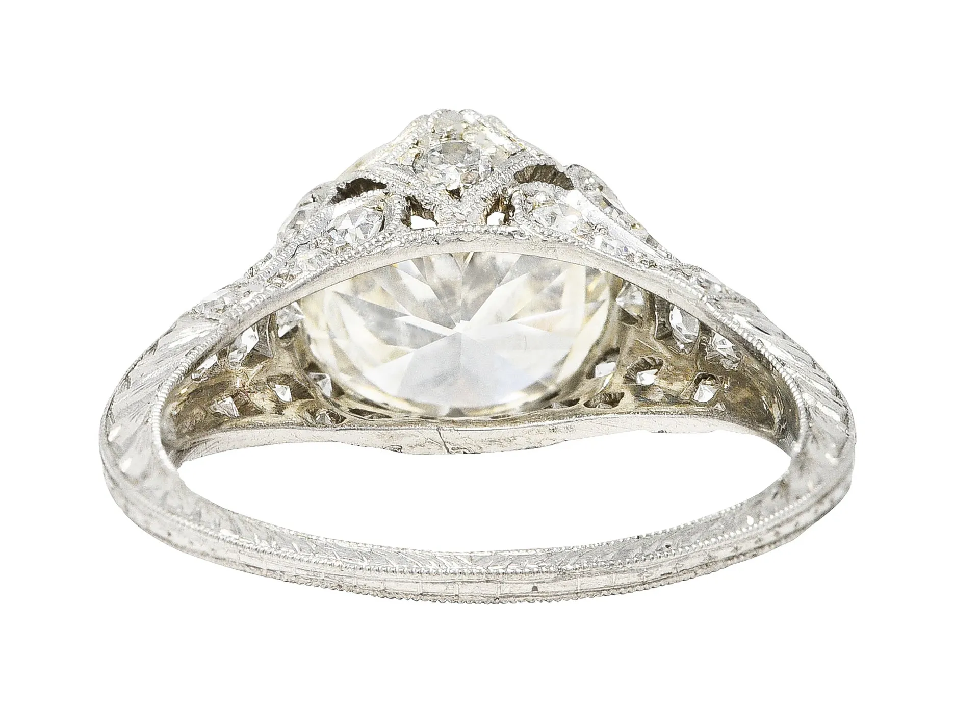 1930's Art Deco 2.58 CTW Old European Diamond Platinum Floral Engagement Ring