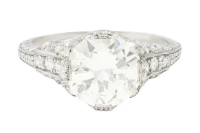 1930's Art Deco 2.58 CTW Old European Diamond Platinum Floral Engagement Ring