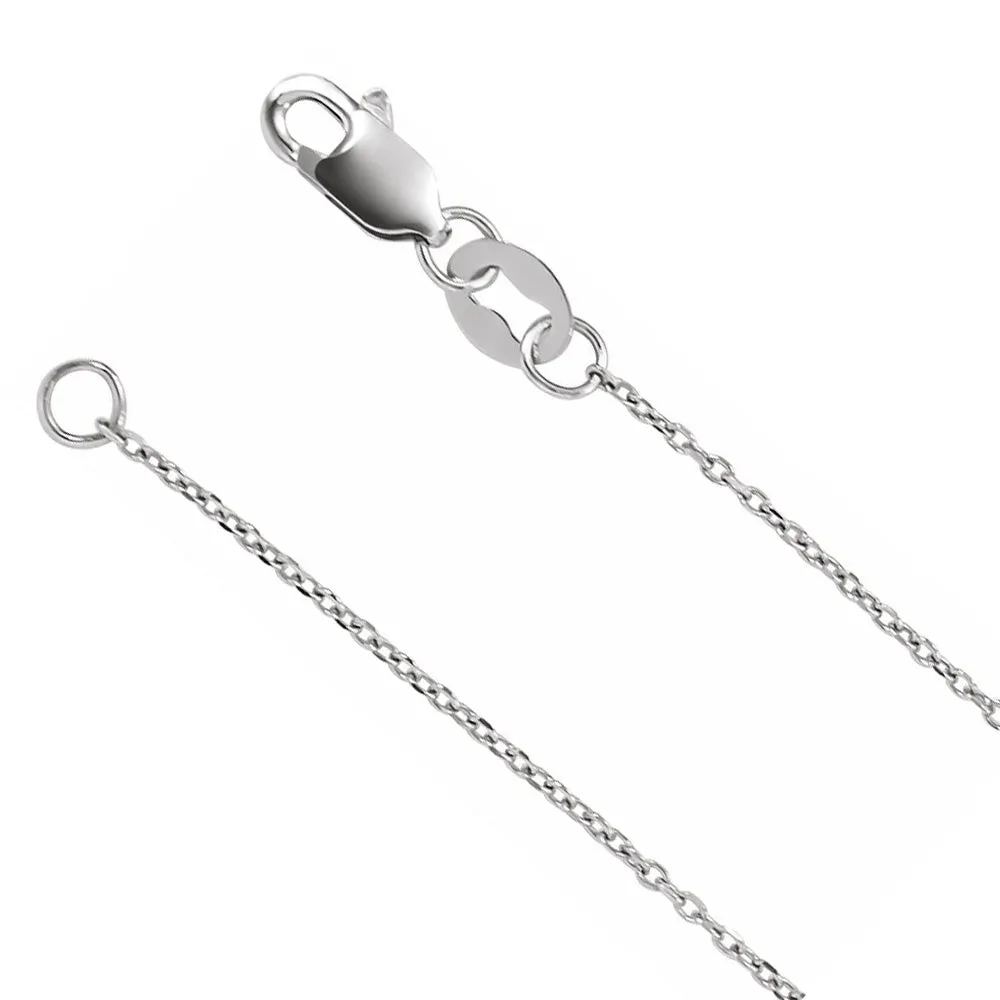 1mm 14K White Gold Diamond-Cut Solid Cable Chain Necklace