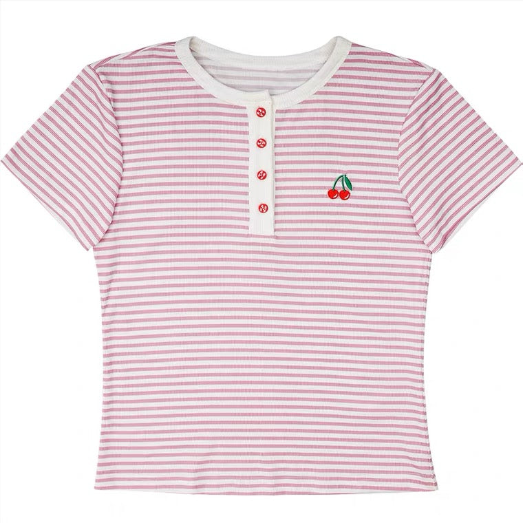 2022 sweet cherry pink striped T-shirt BY104