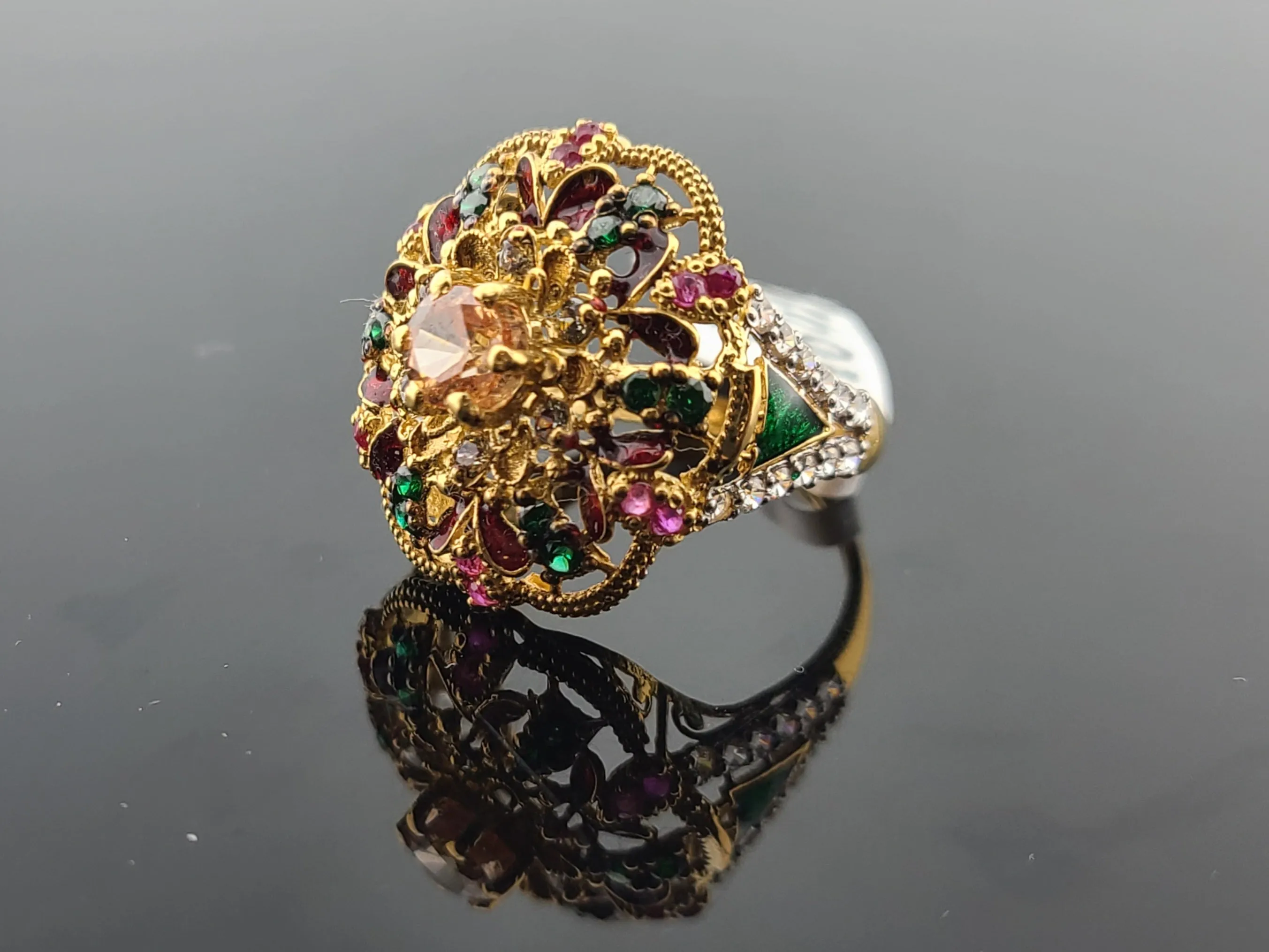 22K Solid Gold Multicolor Zircon Ring R10423