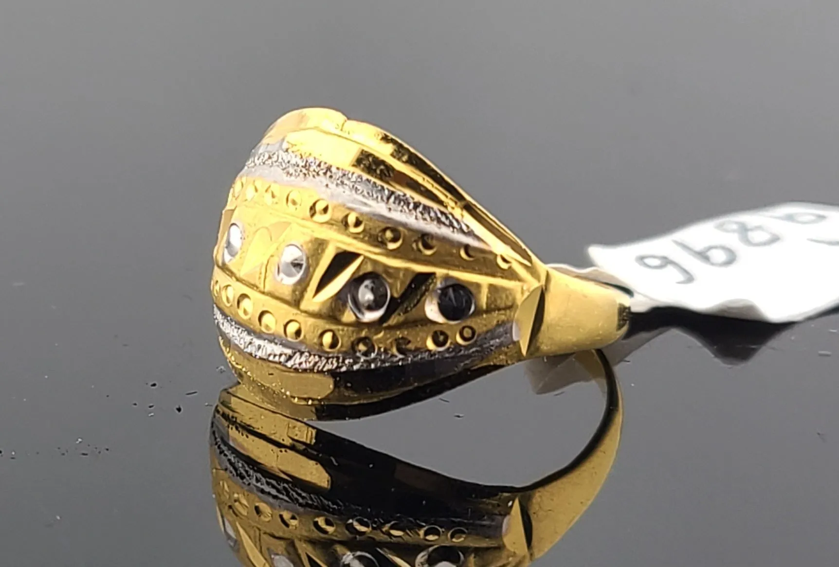 22K Solid Gold Two Tone Rhodium Ring R9896