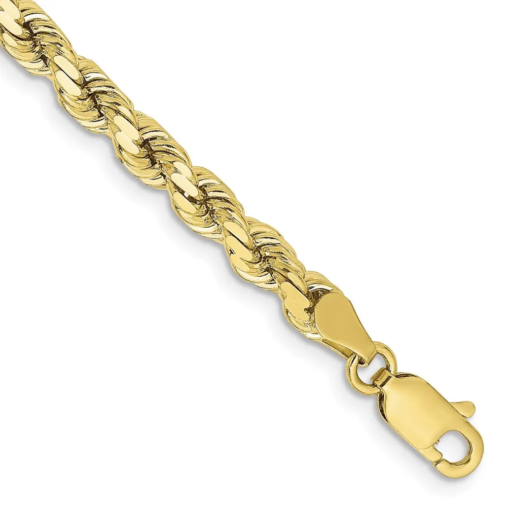 4.25mm 10K Yellow Gold Diamond Cut Solid Rope Chain Bracelet