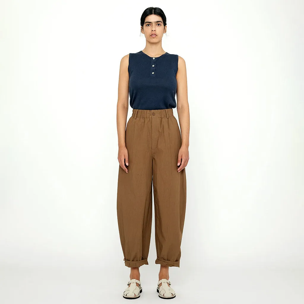 7115 By Szeki Unisex Papery Elastic Lantern Pants Brown