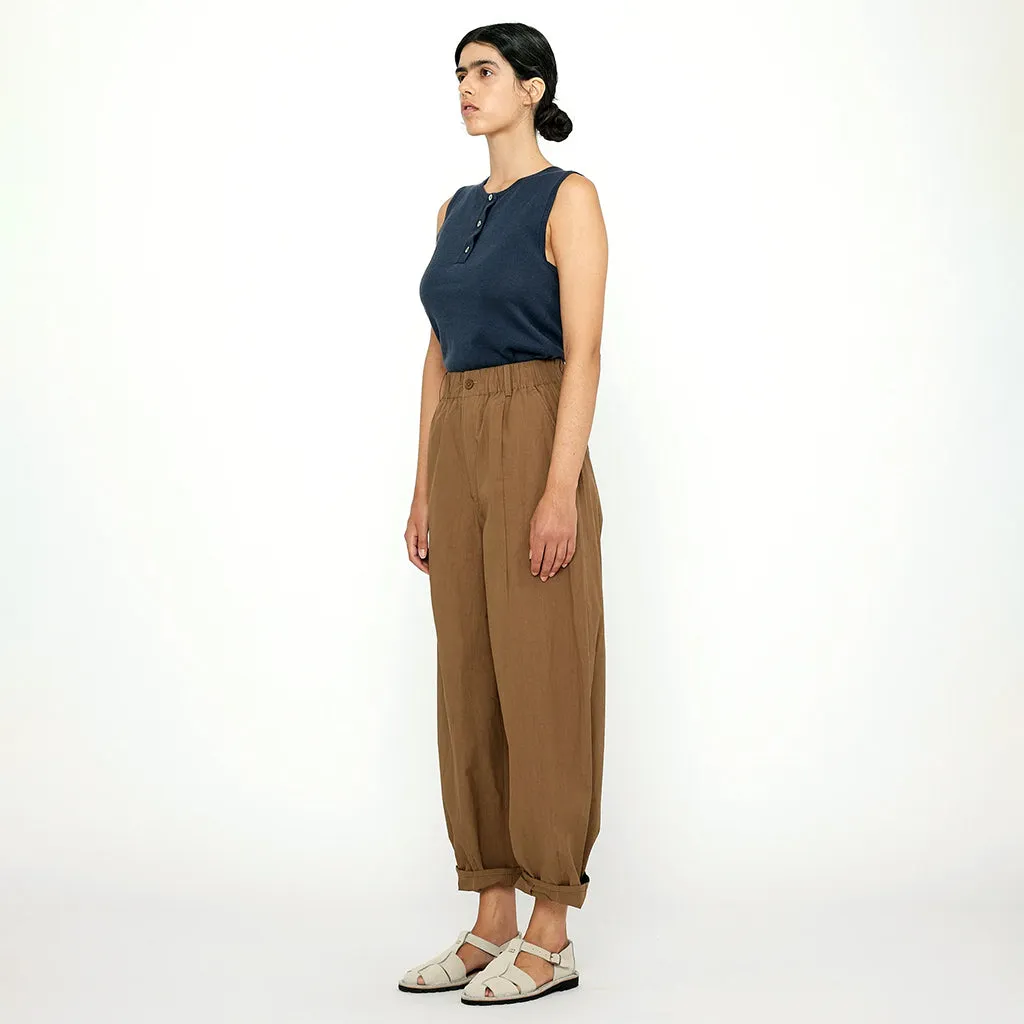 7115 By Szeki Unisex Papery Elastic Lantern Pants Brown