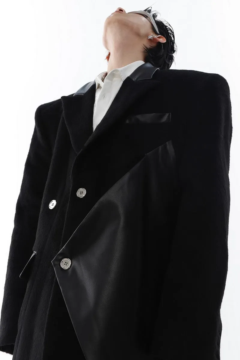 AC PU Leather Stitched Woolen Coat