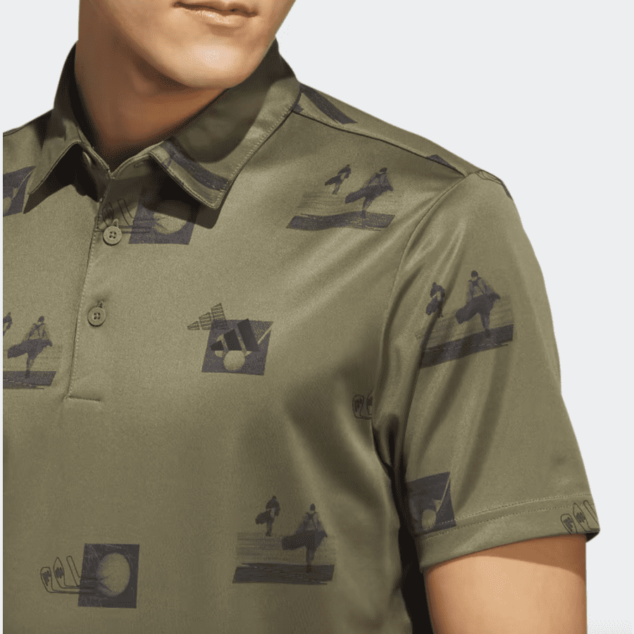 Adidas Allover-Print Golf Polo Shirt - Green