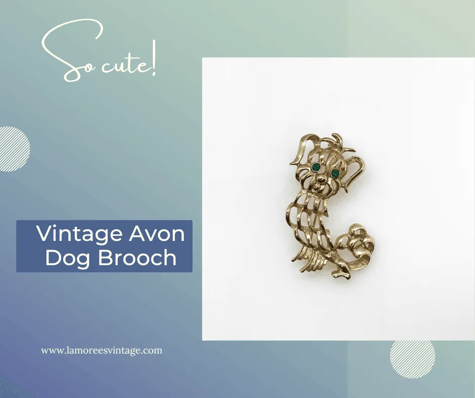 Adorable Avon Green-Eyed Vintage Dog Brooch