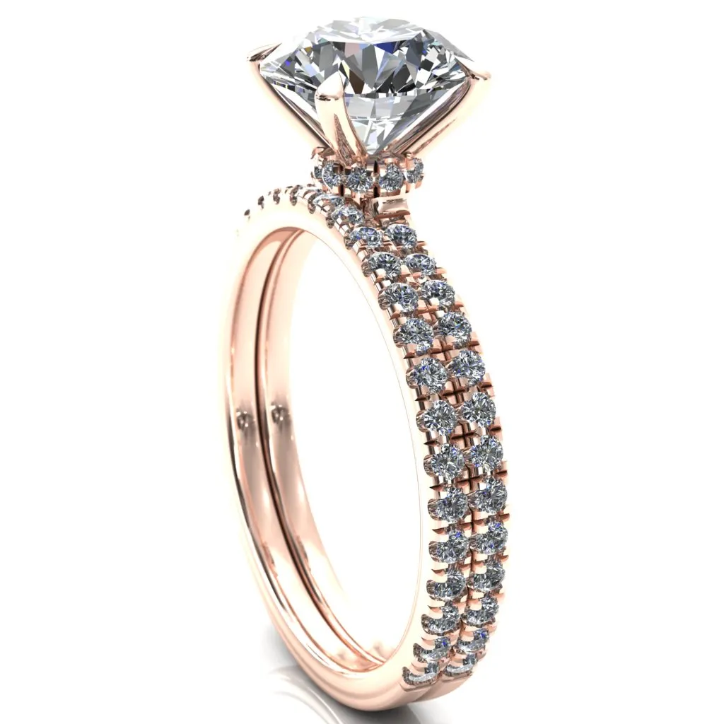 Alayna Round Center Stone 4 Claw Prong 3/4 Micro Pave Diamond Accent Ring Engagement Ring