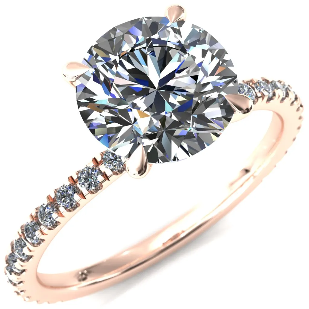 Alayna Round Center Stone 4 Claw Prong 3/4 Micro Pave Diamond Accent Ring Engagement Ring