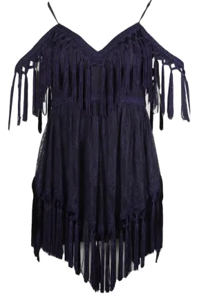 ALICE MCCALL FRINGED LACE AND CREPE MINI DRESS US 4 UK 8