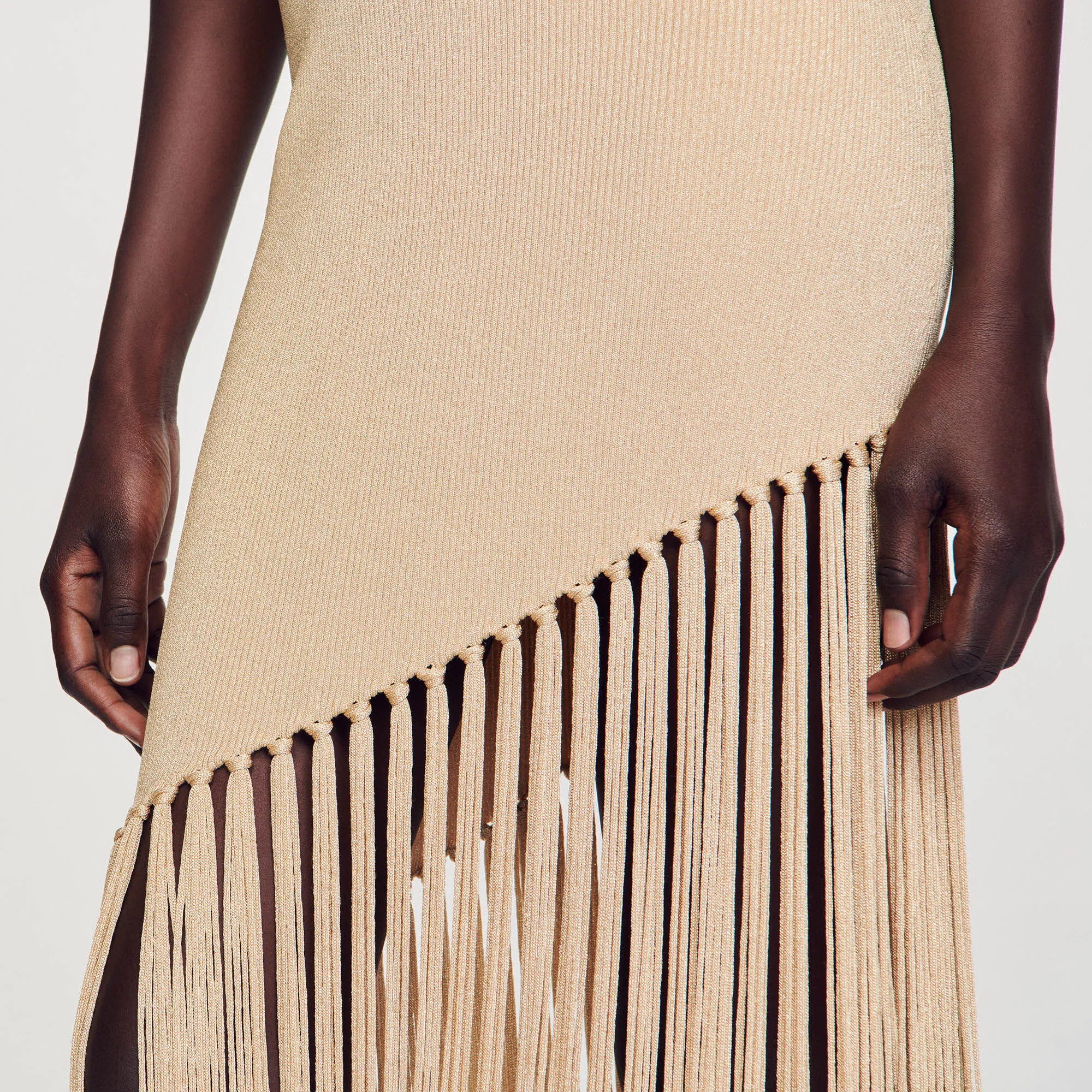 Asymmetrical fringed maxi dress