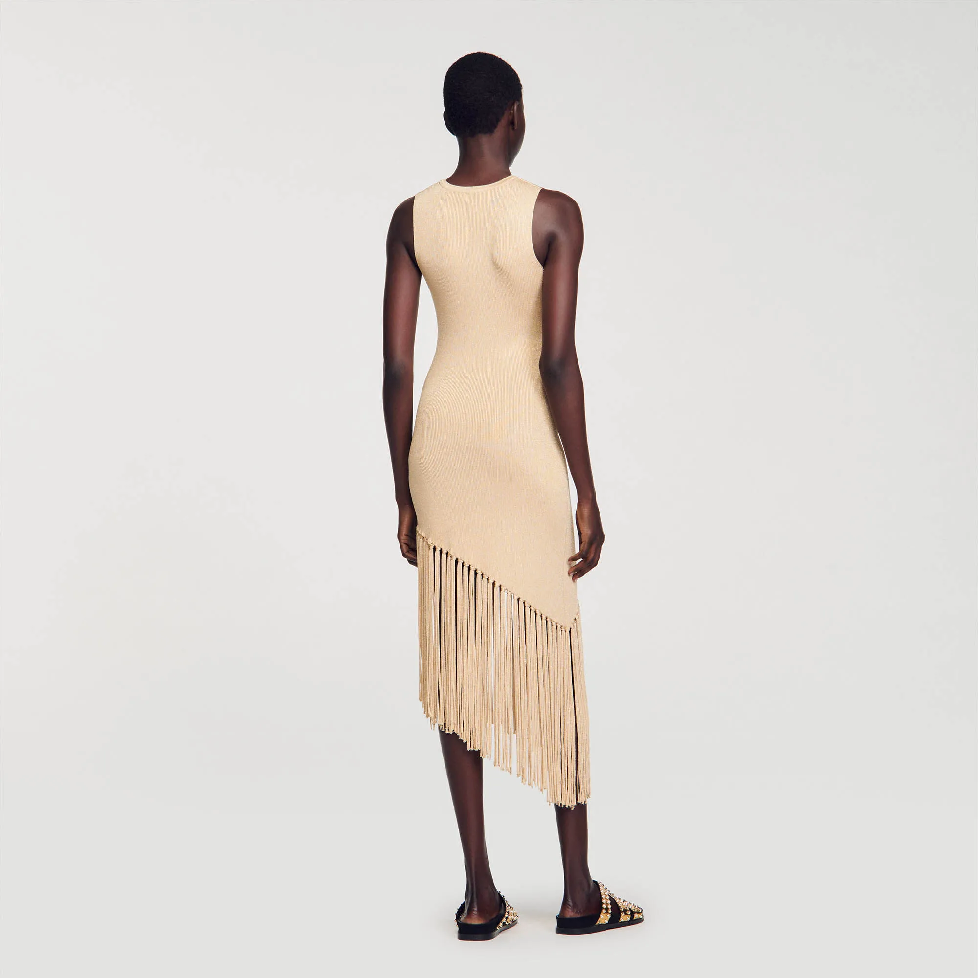 Asymmetrical fringed maxi dress