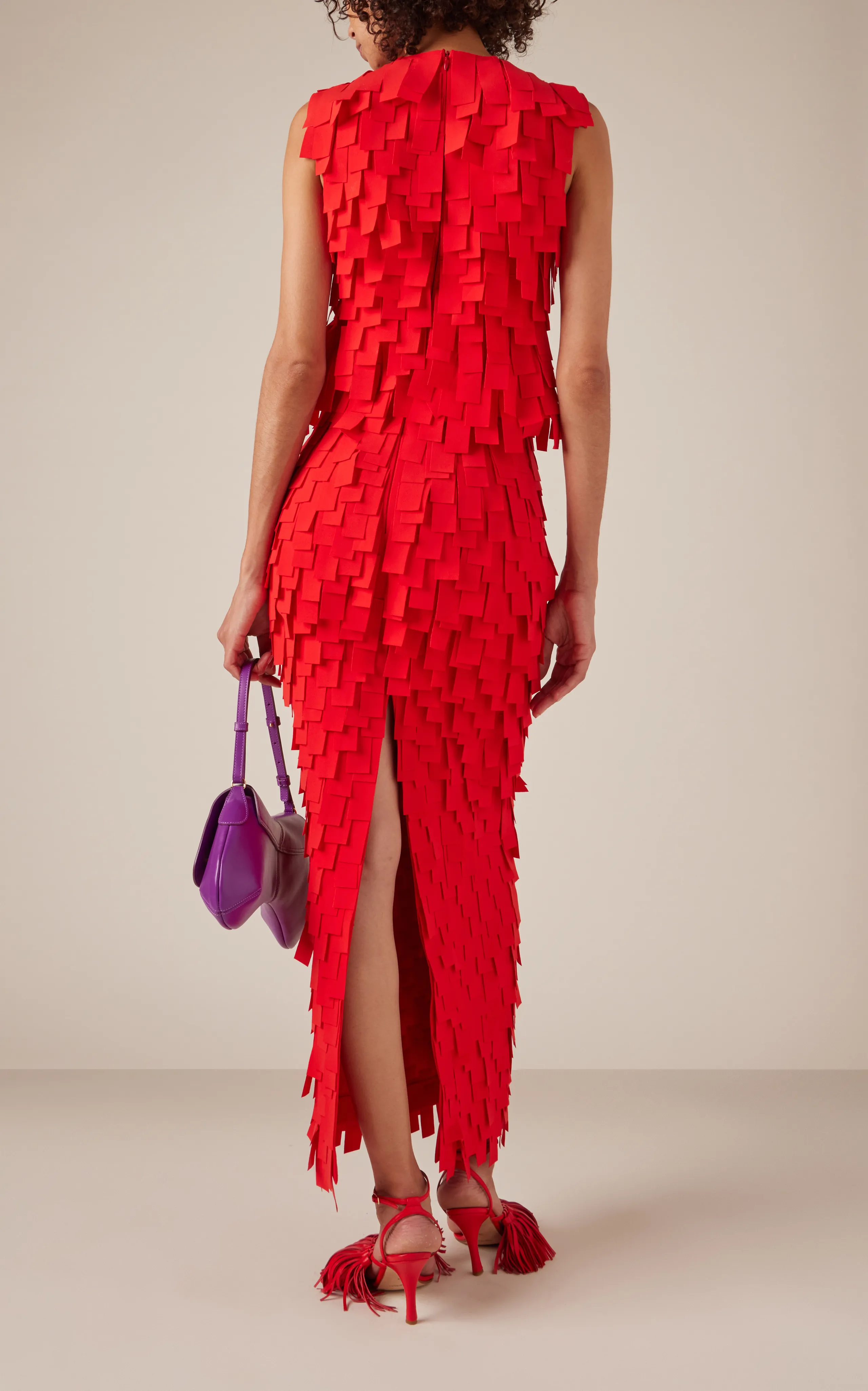 A.W.A.K.E. MODE Ribbon-Fringed Crepe Maxi Dress