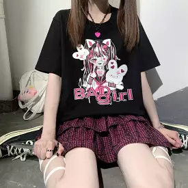 “BAD GIRL” SWEET JK PRINTING OVERSIZE T-SHIRT BY60008