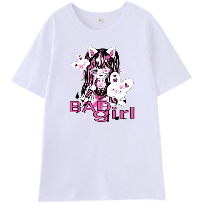 “BAD GIRL” SWEET JK PRINTING OVERSIZE T-SHIRT BY60008