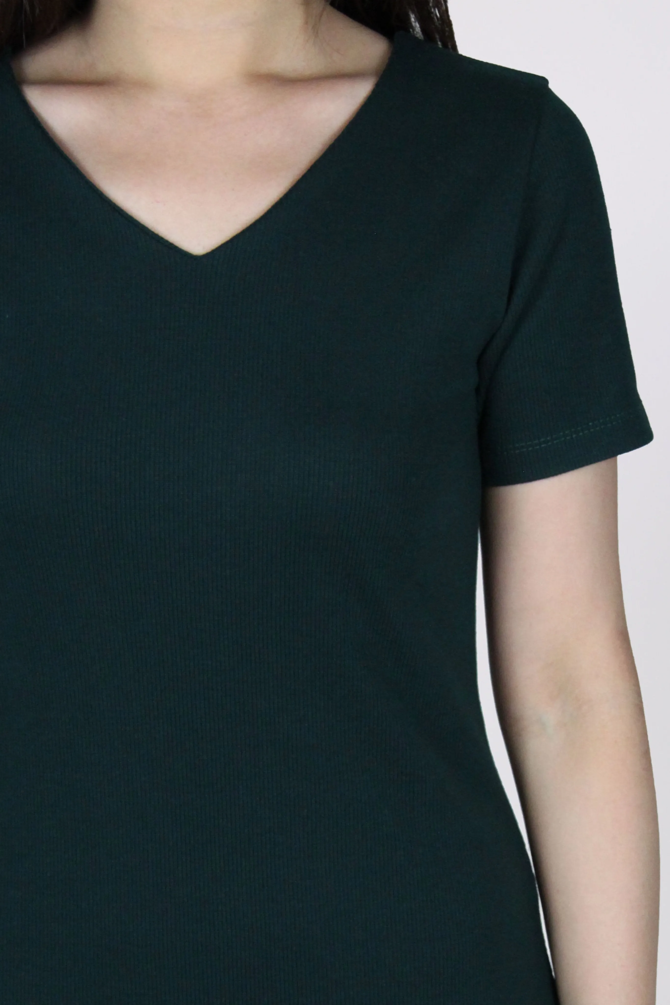 Basic Everyday Comfy V Neck Tee Dress in Dark Green