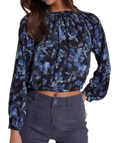 Bella Dahl Floral Tie Back Smocked Top In Blue/black