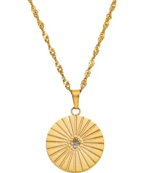 Bermuda Watch Company Women's Layla Sunburst Gold Round Pendant Necklace Stainless Steel