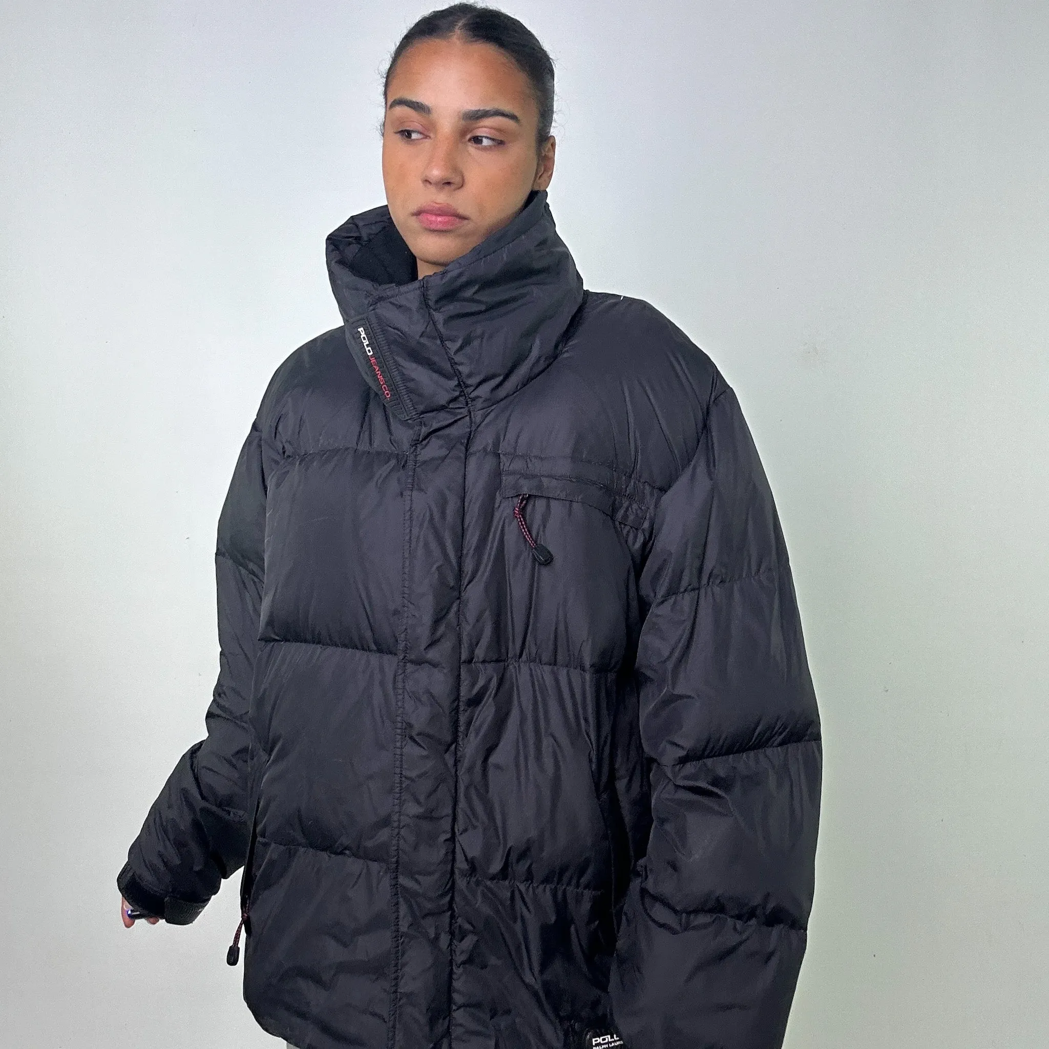 Black 90s Polo Jeans Ralph Lauren Puffer Jacket Coat (XL)