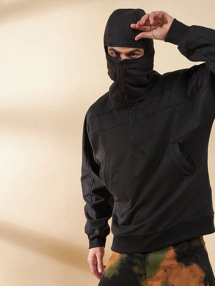 black baggy smugglers hooded sweatshirt