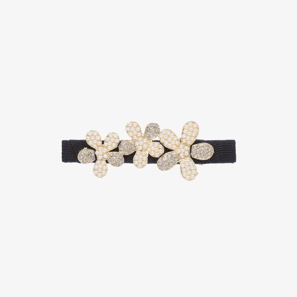 Black Crystal & Pearl Hair Clip (9cm)