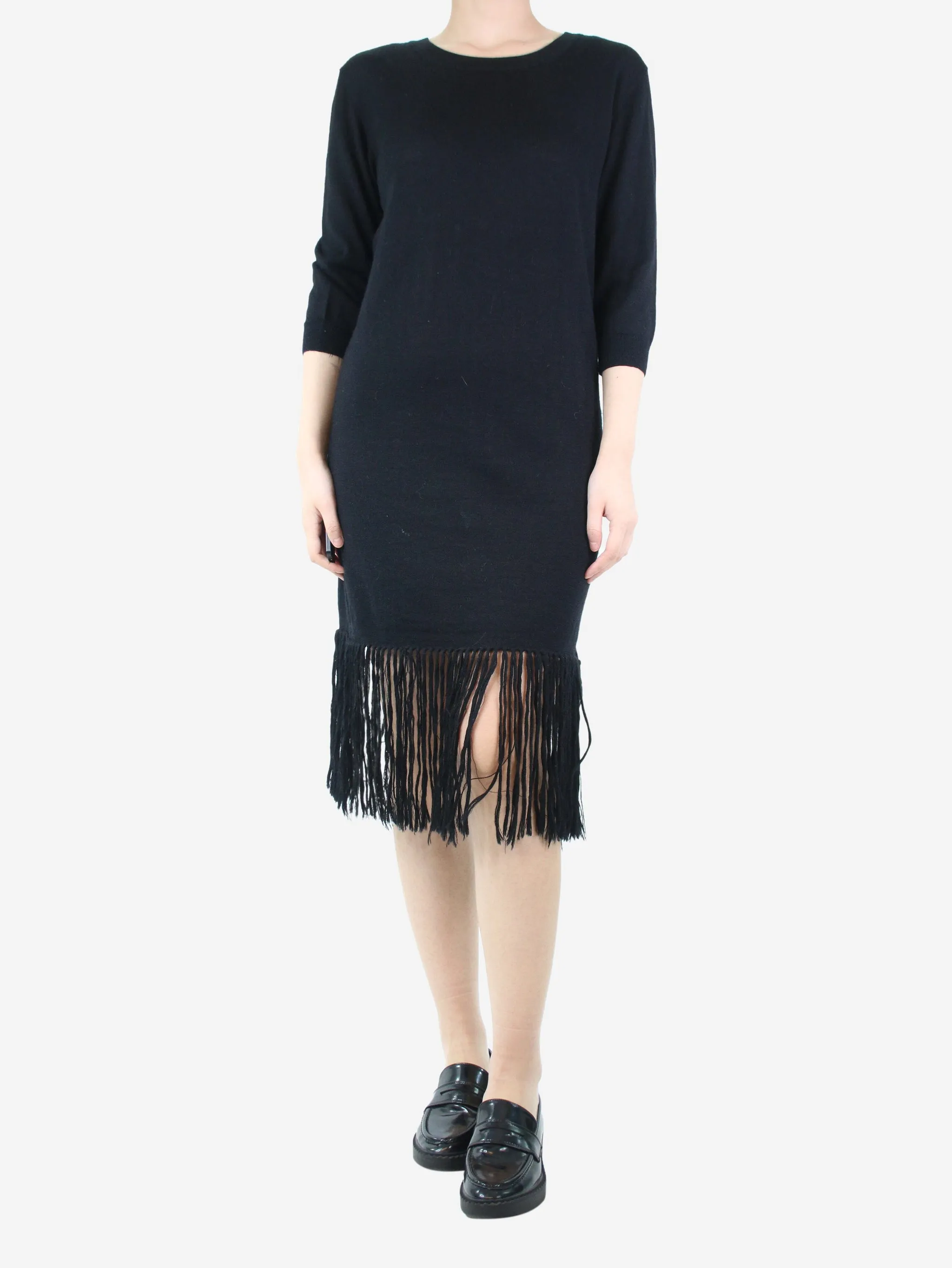   Black fringed knit dress - size S