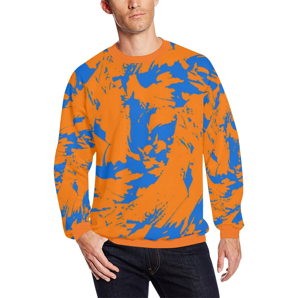 Blue and Orange Paint Splatter Graffiti Men's Big & Tall Oversized Fleece Crewneck Sweatshirt