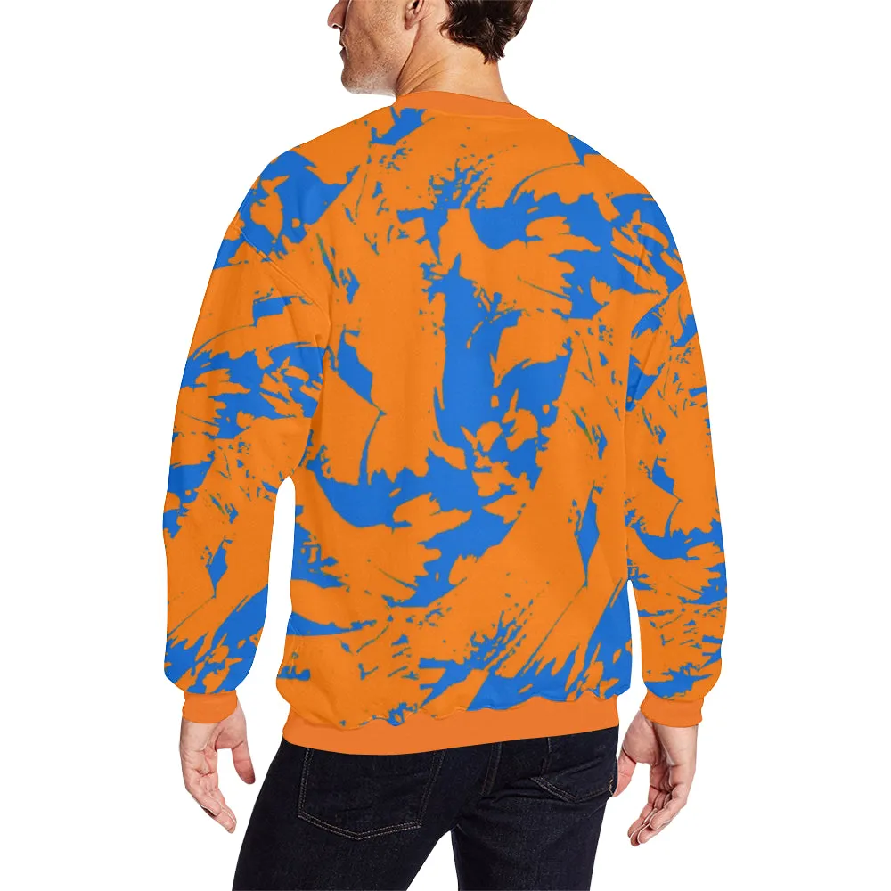 Blue and Orange Paint Splatter Graffiti Men's Big & Tall Oversized Fleece Crewneck Sweatshirt