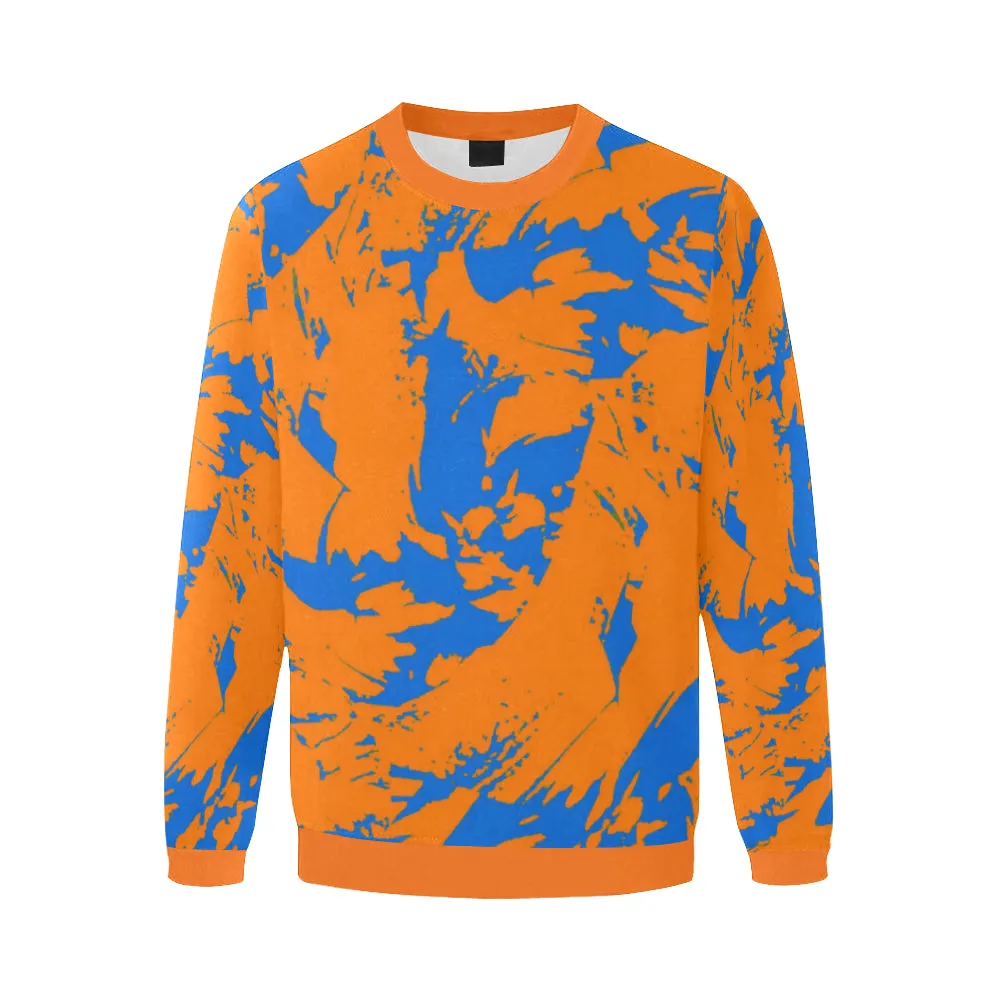 Blue and Orange Paint Splatter Graffiti Men's Big & Tall Oversized Fleece Crewneck Sweatshirt