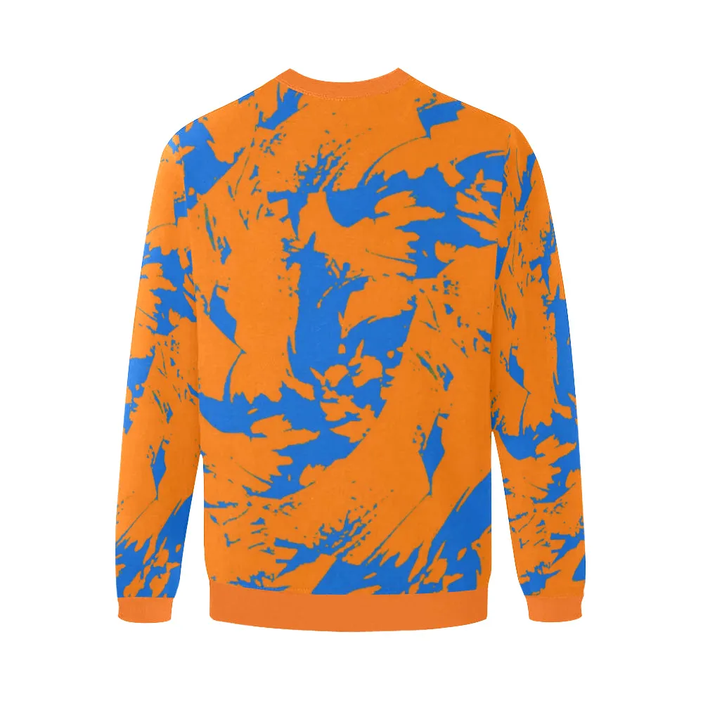 Blue and Orange Paint Splatter Graffiti Men's Big & Tall Oversized Fleece Crewneck Sweatshirt