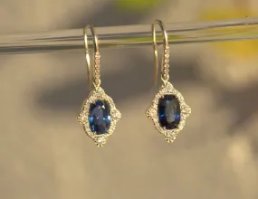 Blue Sapphire & Diamond Art Deco Drop Earrings