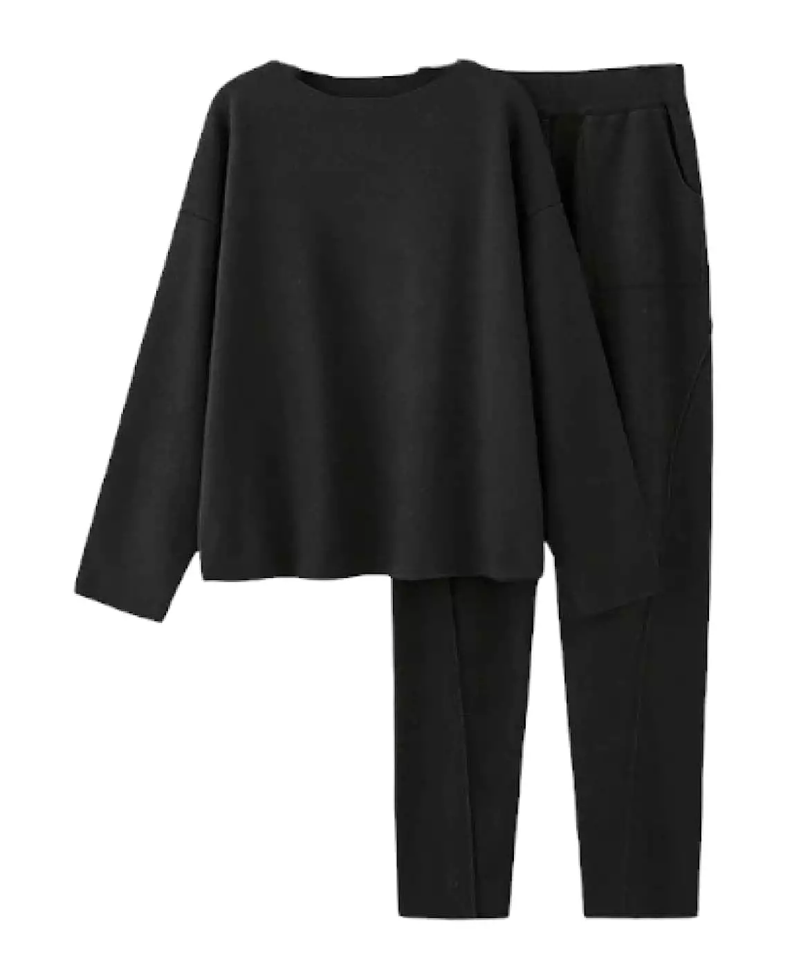 Boat Neck Sweater And Cropped Pants Set