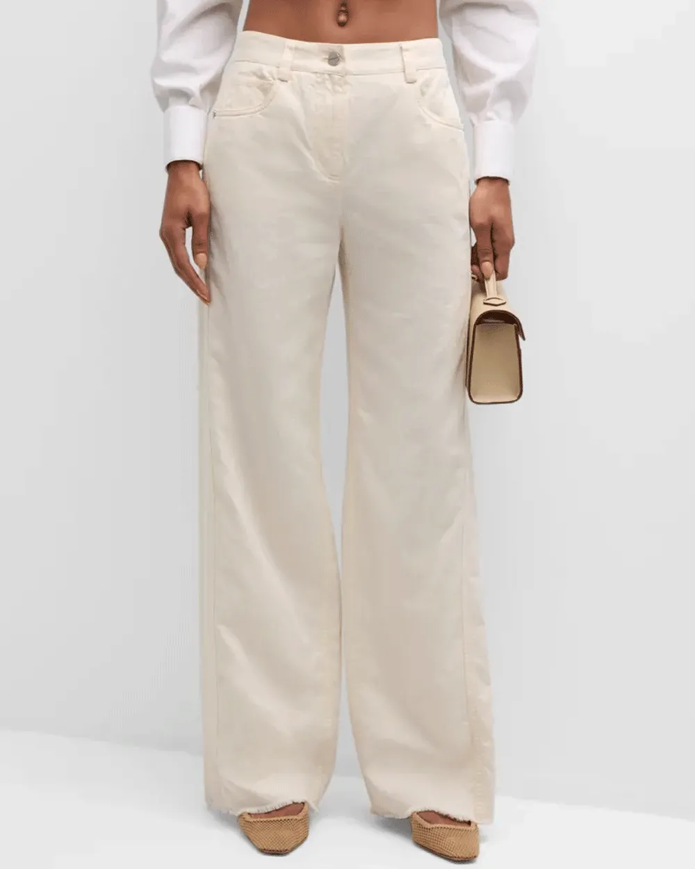 Bone Cotton Linen Puddle Pant