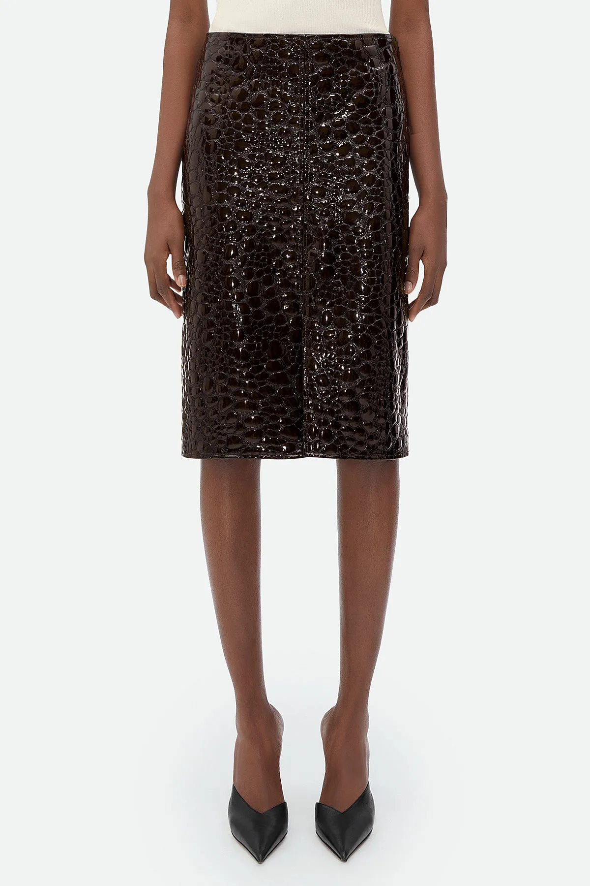 BOTTEGA VENETA | EMBOSSED CROC LEATHER SKIRT